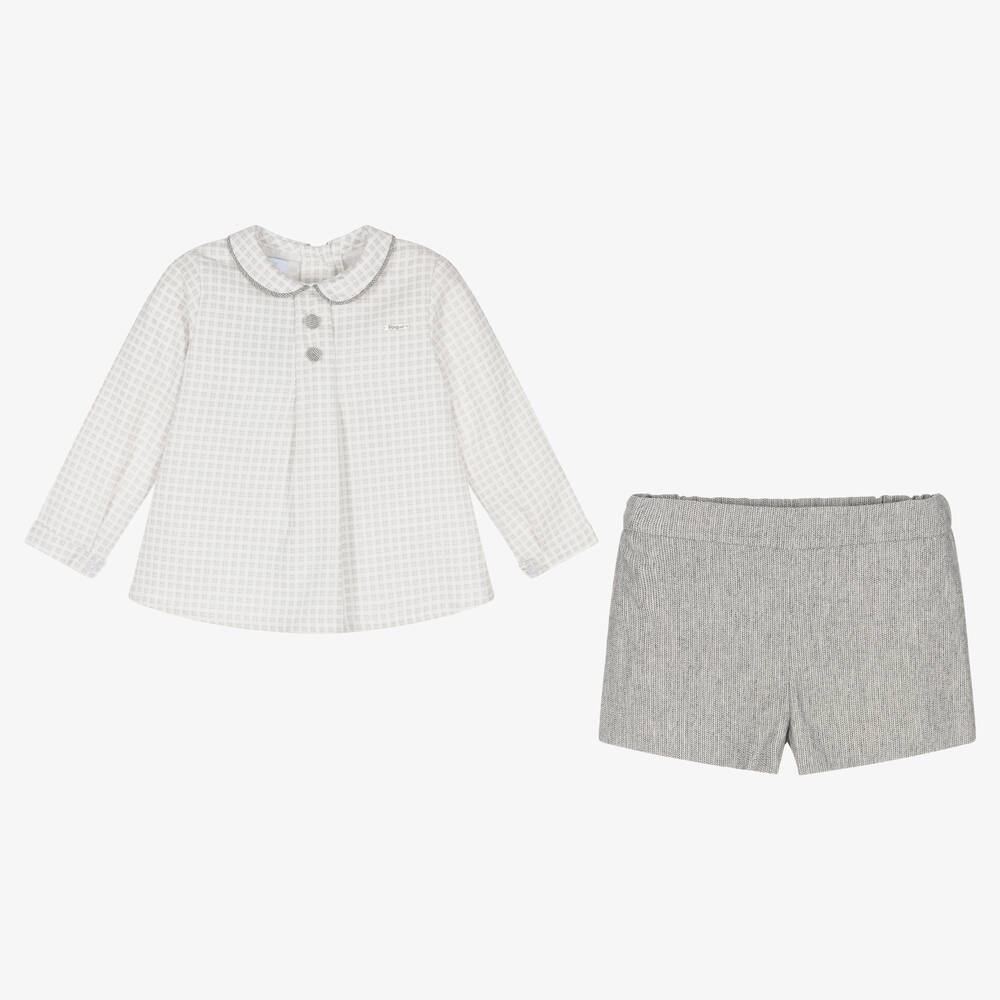 Foque-Boys Grey Cotton Shirt & Shorts Set | Childrensalon Outlet