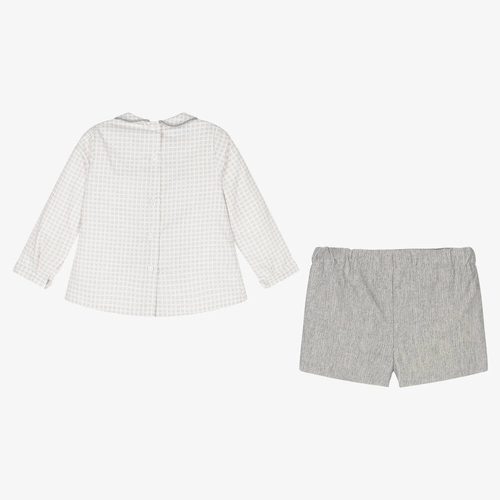 Foque-Boys Grey Cotton Shirt & Shorts Set | Childrensalon Outlet