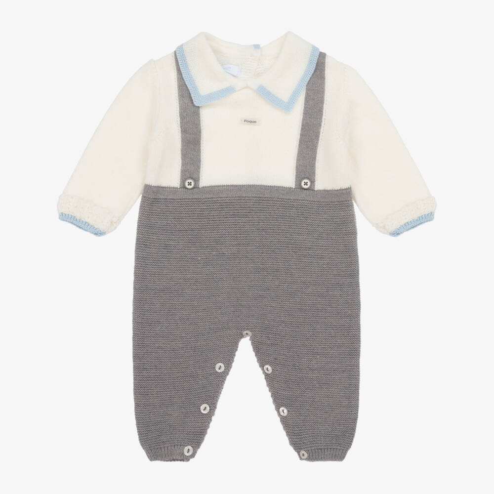 Foque-Boys Grey Ivory Knit Romper | Childrensalon Outlet