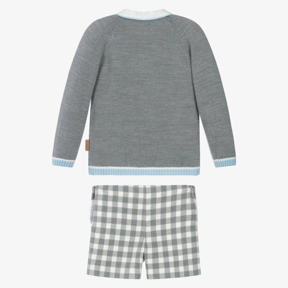 Foque-Boys Grey Knitted Sweater & Checked Shorts Set | Childrensalon Outlet