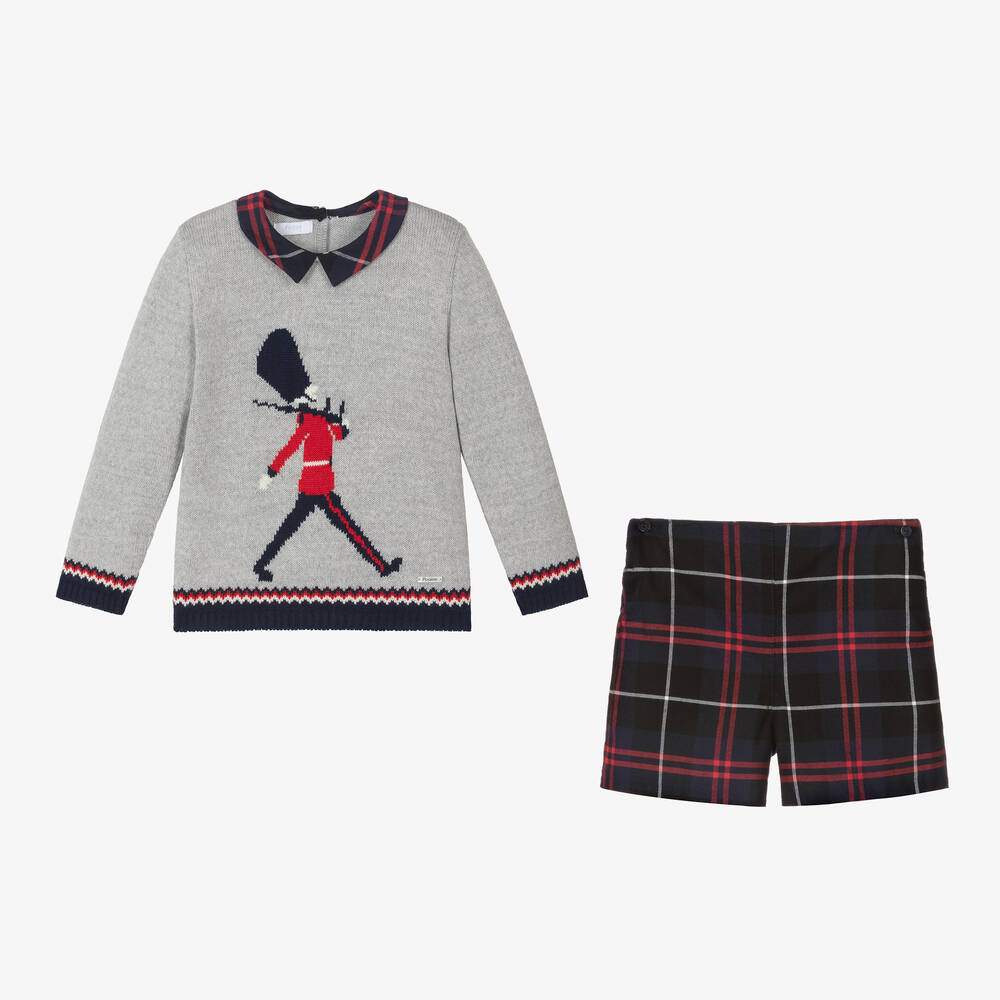 Foque-Boys Grey & Navy Blue Shorts Set | Childrensalon Outlet