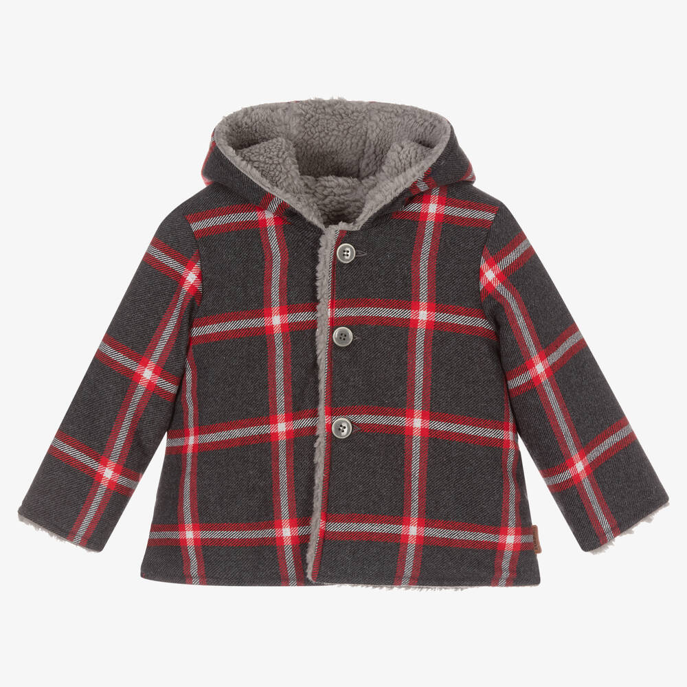 Foque - Boys Grey & Red Check Jacket | Childrensalon