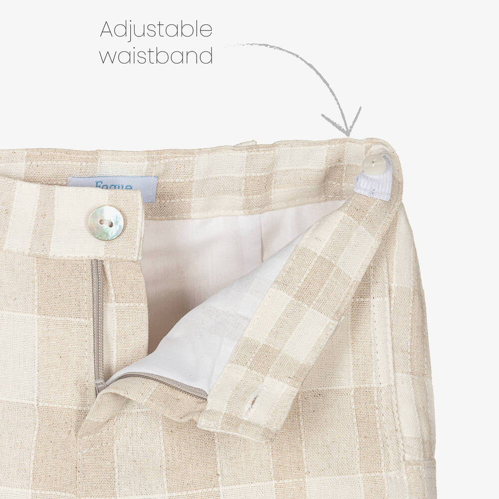 Foque-Boys Ivory & Beige Check Linen Shorts Set | Childrensalon Outlet