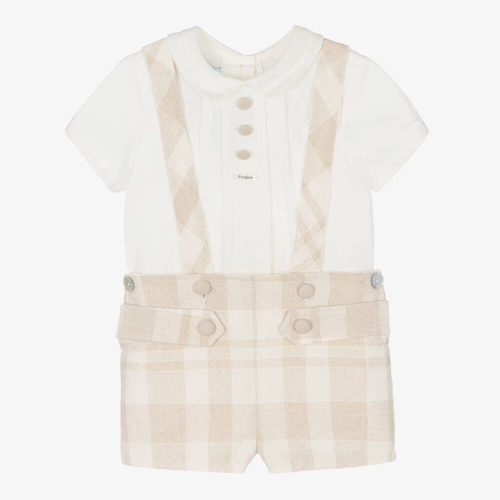 Foque - Top & Karo-Shorts Set elfenb./beige | Childrensalon