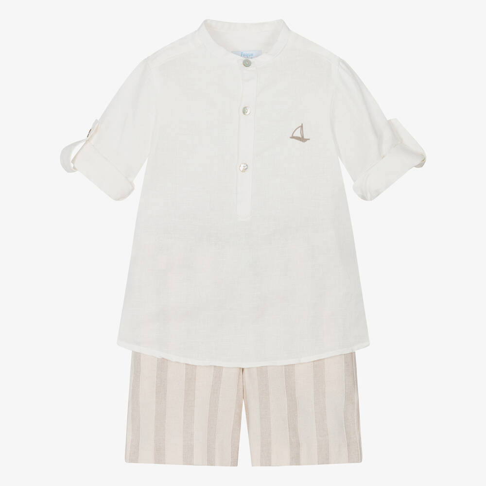 Foque-Boys Ivory Cotton & Linen Shorts Set | Childrensalon Outlet