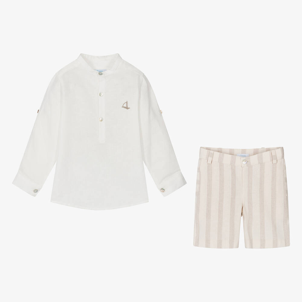 Foque-Кремовая рубашка из хлопка и шорты из льна для мальчиков | Childrensalon Outlet