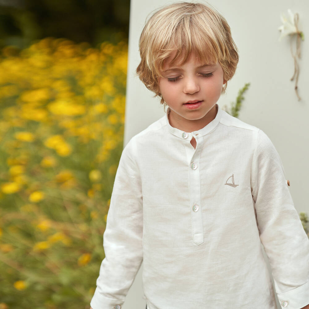 Foque-Кремовая рубашка из хлопка и шорты из льна для мальчиков | Childrensalon Outlet