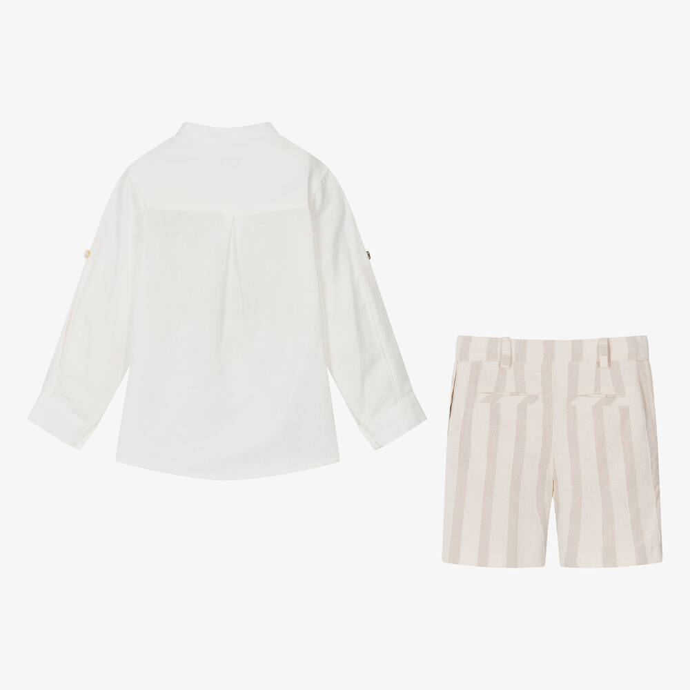 Foque-Кремовая рубашка из хлопка и шорты из льна для мальчиков | Childrensalon Outlet