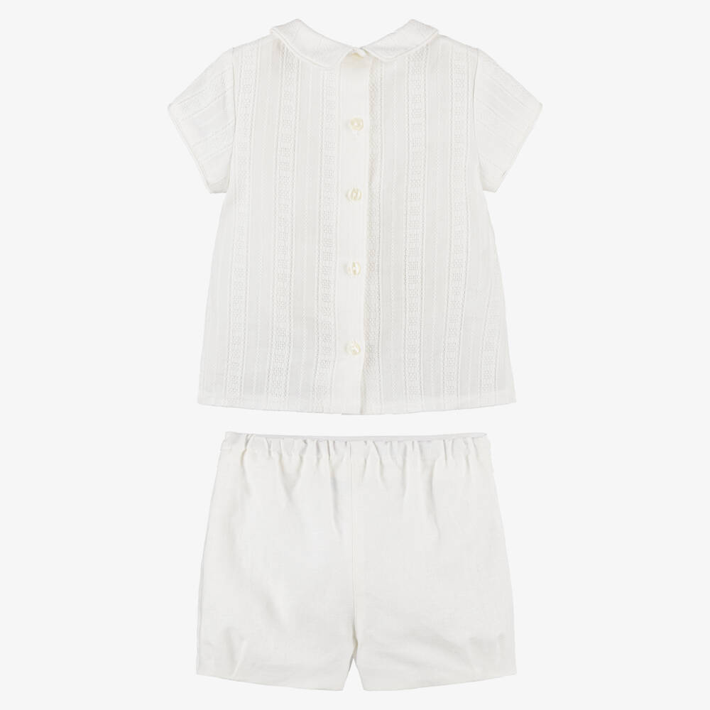 Foque-Boys Ivory Embroidered Shirt & Linen Blend Shorts Set | Childrensalon Outlet