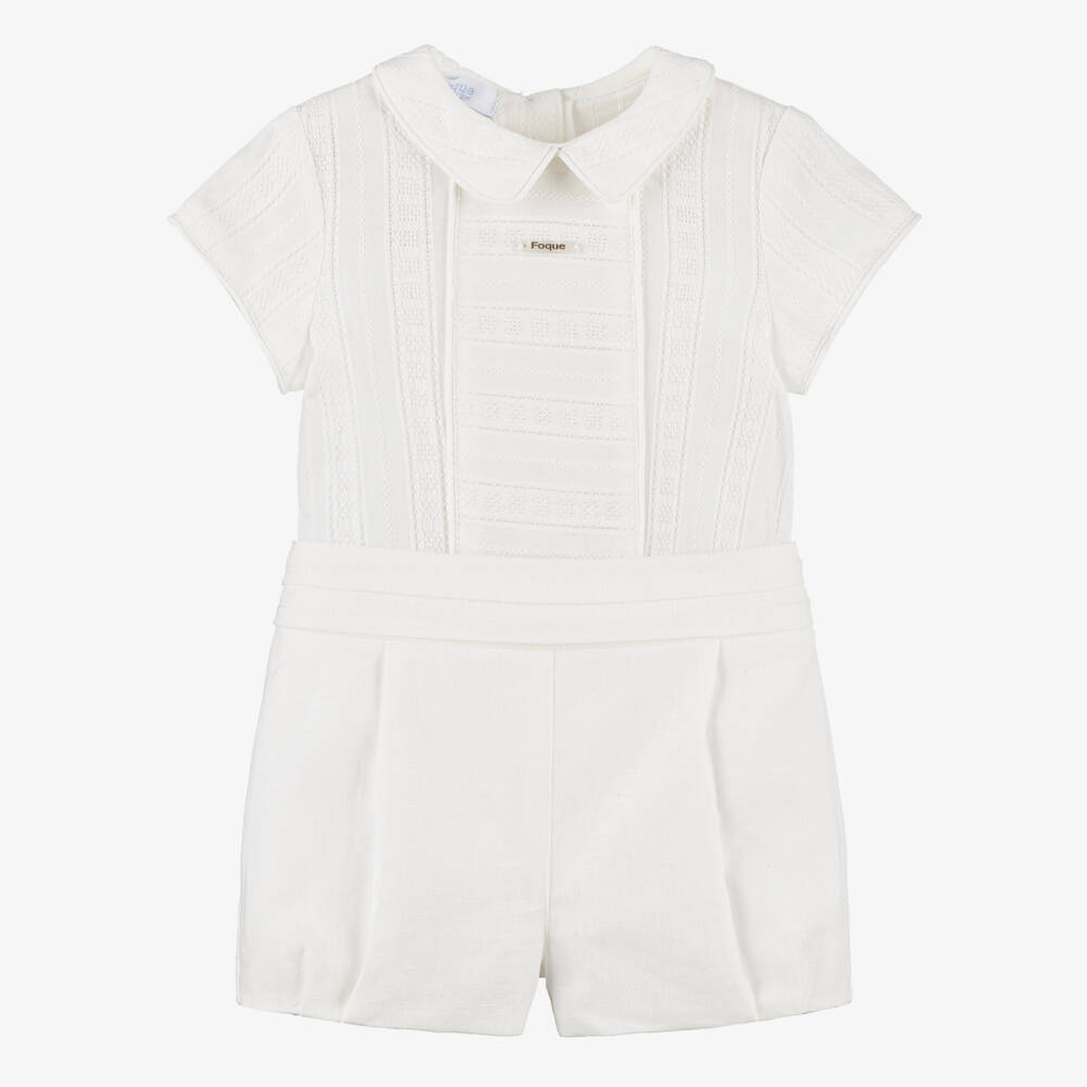 Foque-Boys Ivory Embroidered Shirt & Linen Blend Shorts Set | Childrensalon Outlet