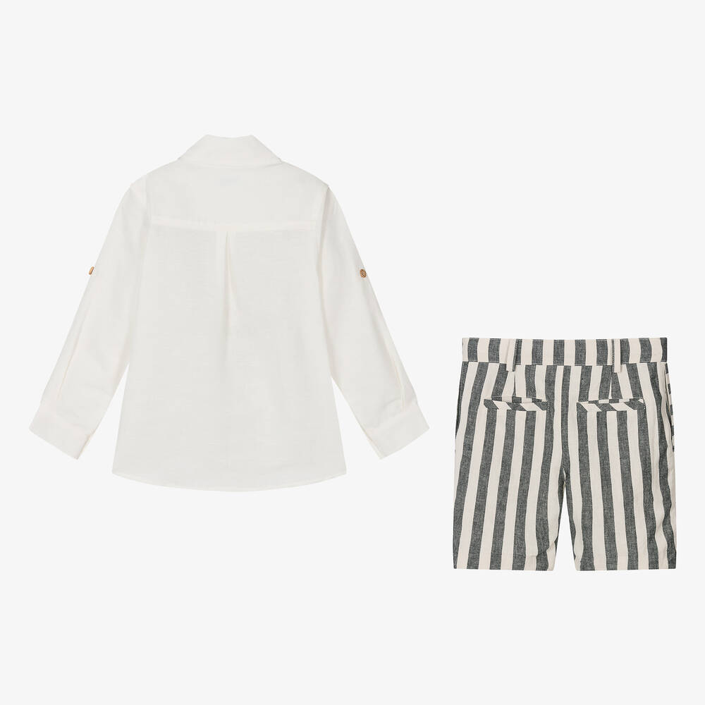 Foque-طقم شورت مزيج قطن وكتان لون عاجي للأولاد | Childrensalon Outlet