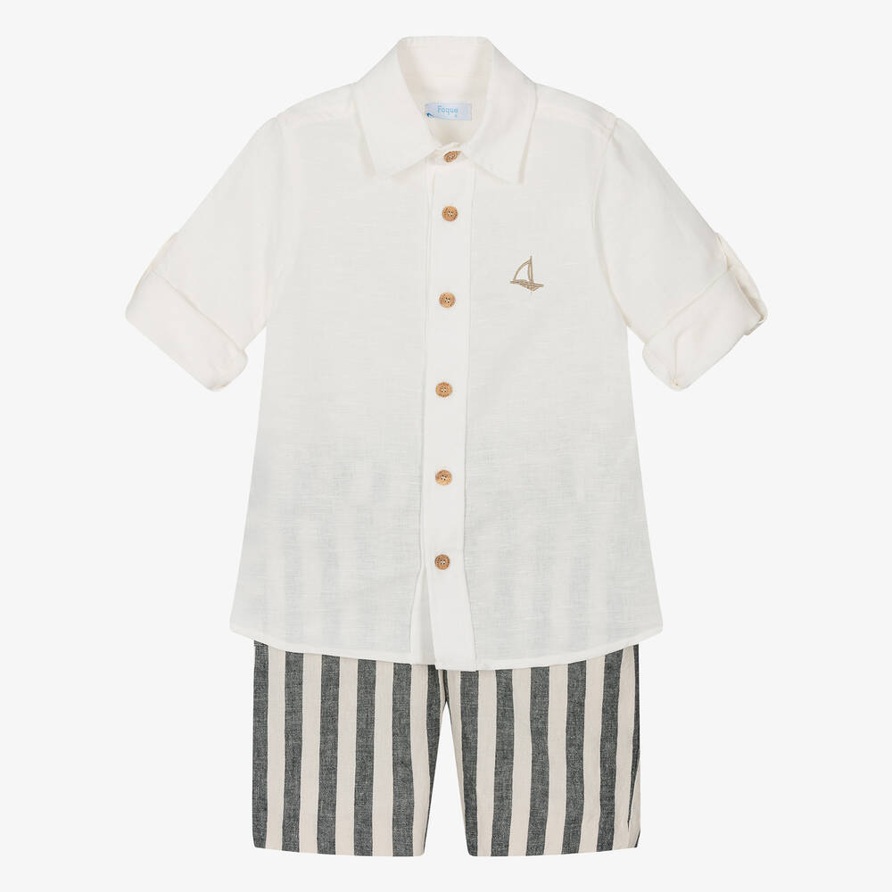 Foque-Boys Ivory Linen & Cotton Shorts Set | Childrensalon Outlet