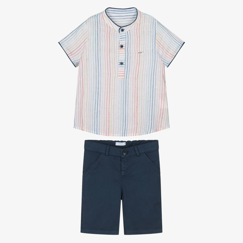 Foque-Boys Nautical Striped Shirt & Navy Shorts Set | Childrensalon Outlet