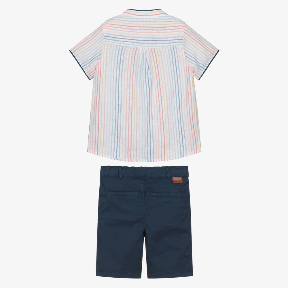 Foque-Boys Nautical Striped Shirt & Navy Shorts Set | Childrensalon Outlet