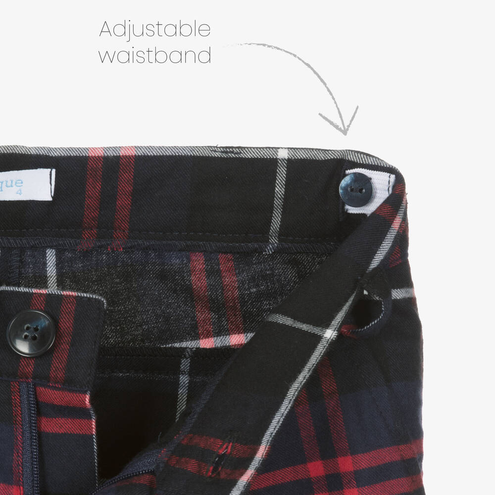 Foque-Boys Navy Blue Checked Cotton Trousers | Childrensalon Outlet