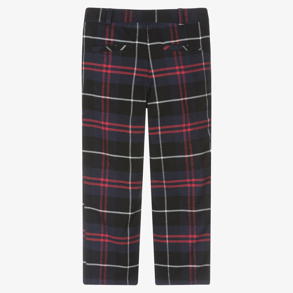 Foque-Boys Navy Blue Checked Cotton Trousers | Childrensalon Outlet