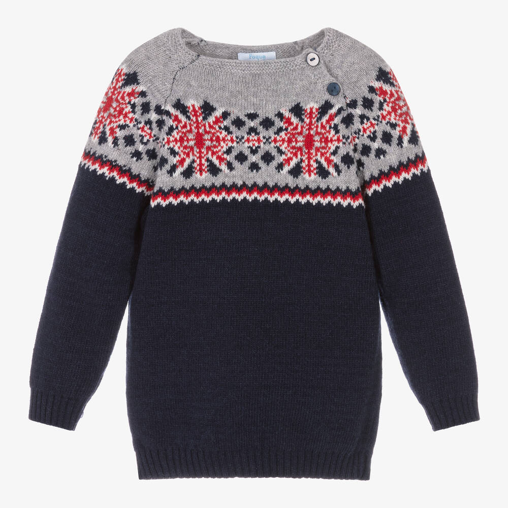 Foque - Boys Navy Blue Fair Isle Knitted Sweater | Childrensalon