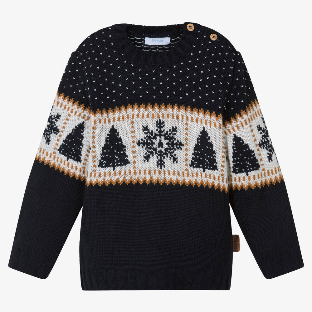 Foque - Pull de Noël bleu marine garçon | Childrensalon