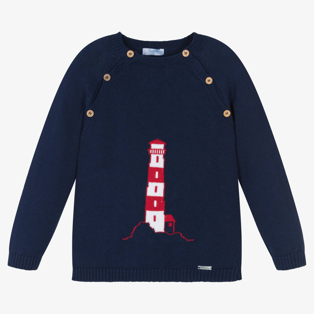 Foque - Boys Navy Blue Lighthouse Cotton Sweater | Childrensalon
