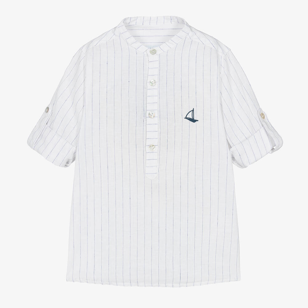 Foque-Boys Navy Blue Linen Shorts Suit  | Childrensalon Outlet