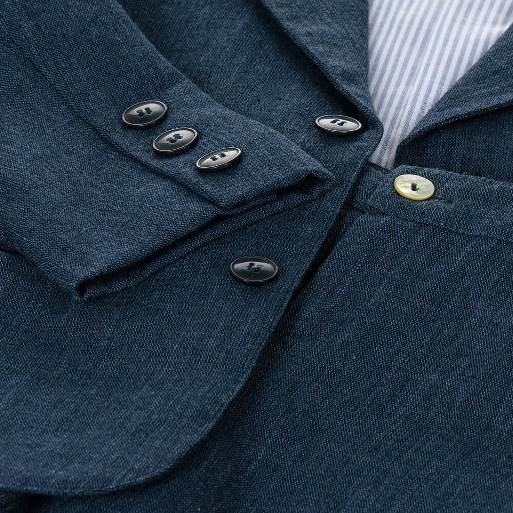 Foque-Boys Navy Blue Linen Shorts Suit  | Childrensalon Outlet