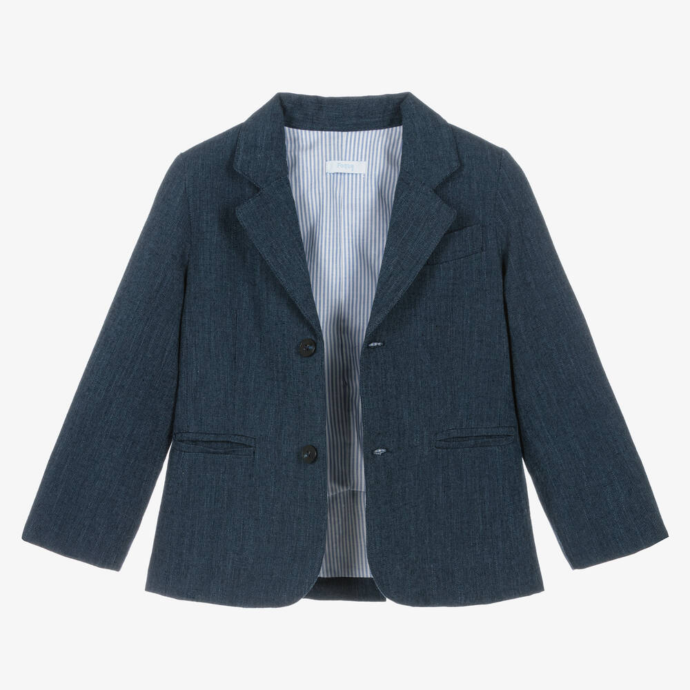 Foque-Boys Navy Blue Linen Shorts Suit  | Childrensalon Outlet