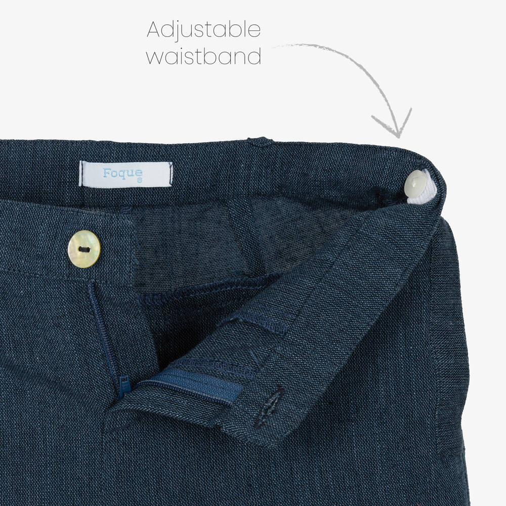 Foque-Boys Navy Blue Linen Shorts Suit  | Childrensalon Outlet