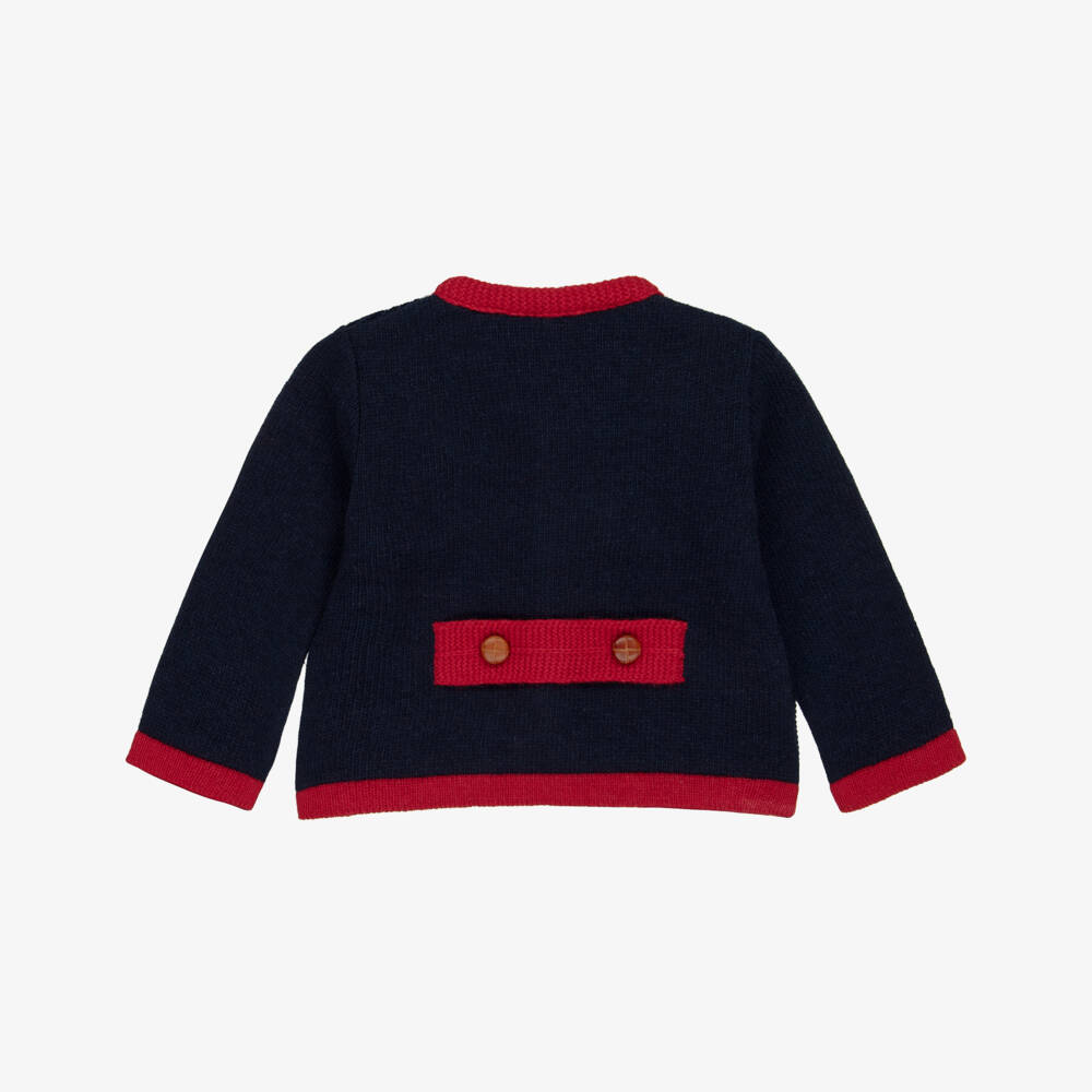 Foque-Boys Navy Blue & Red Wool Knit Cardigan | Childrensalon Outlet