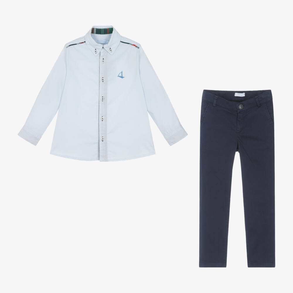 Foque-Boys Navy Check Trousers Ensemble | Childrensalon Outlet