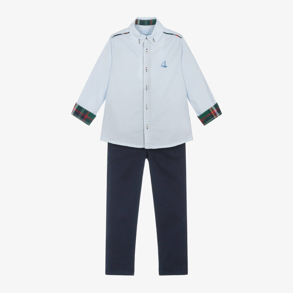 Foque-Boys Navy Check Trousers Ensemble | Childrensalon Outlet