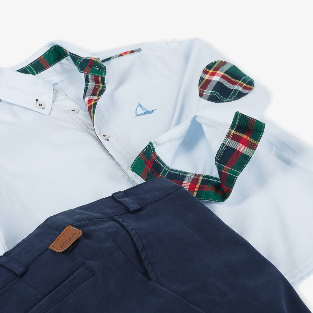 Foque-Boys Navy Check Trousers Ensemble | Childrensalon Outlet