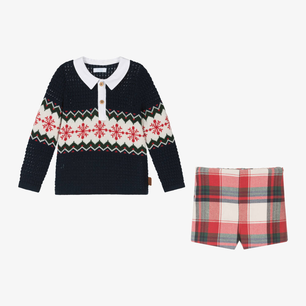 فوكيه-طقم شورت صوف لون كحلي وأحمر للأولاد | Childrensalon Outlet