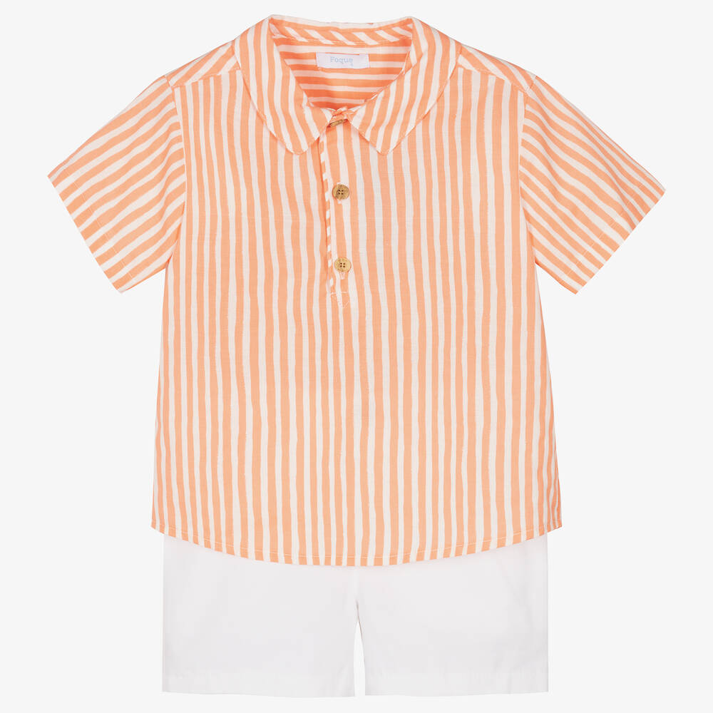 Foque - Boys Orange & White Cotton Shorts Set | Childrensalon