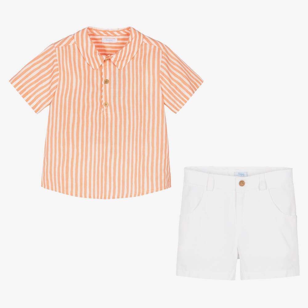 Foque-Оранжевая рубашка и белые шорты из хлопка | Childrensalon Outlet