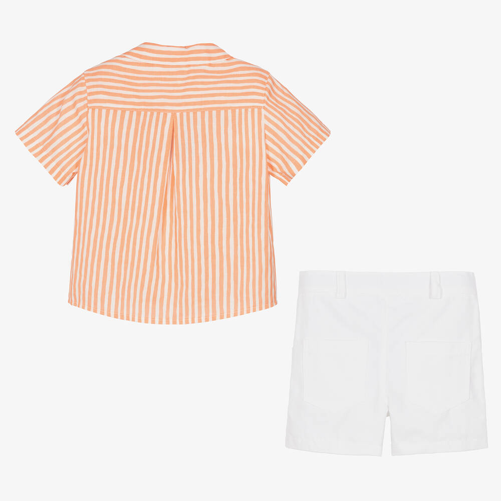 Foque-Оранжевая рубашка и белые шорты из хлопка | Childrensalon Outlet
