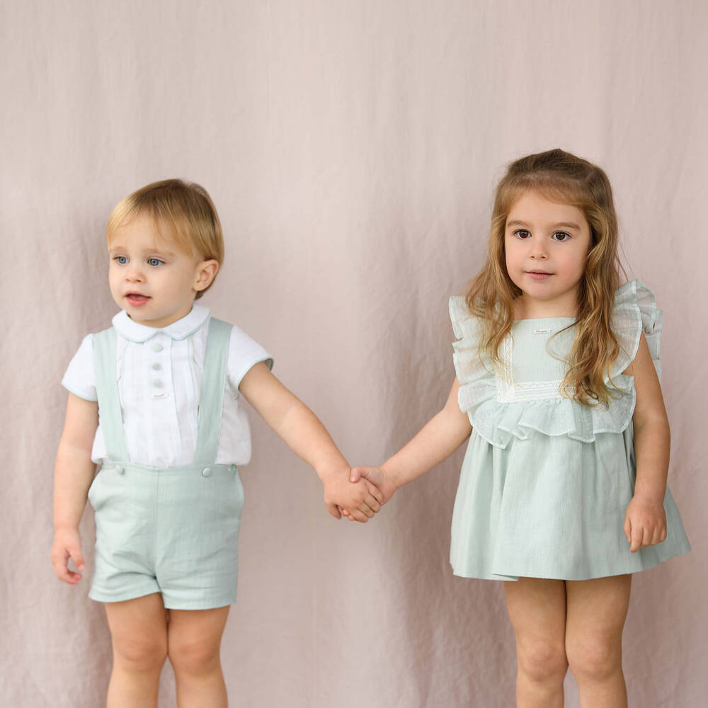Foque-Boys Pale Green Linen & Cotton Shorts Set | Childrensalon Outlet