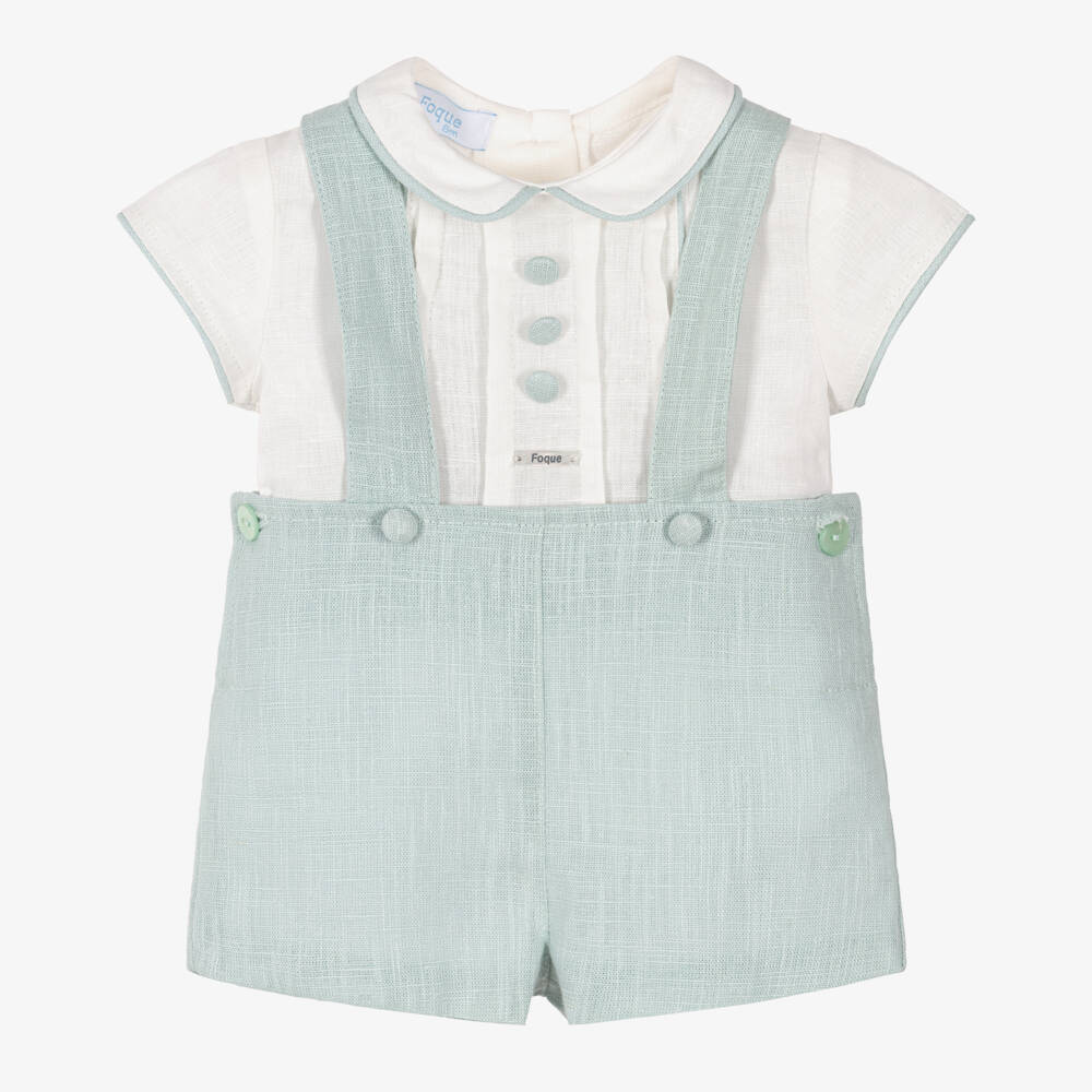 Foque-Boys Pale Green Linen & Cotton Shorts Set | Childrensalon Outlet