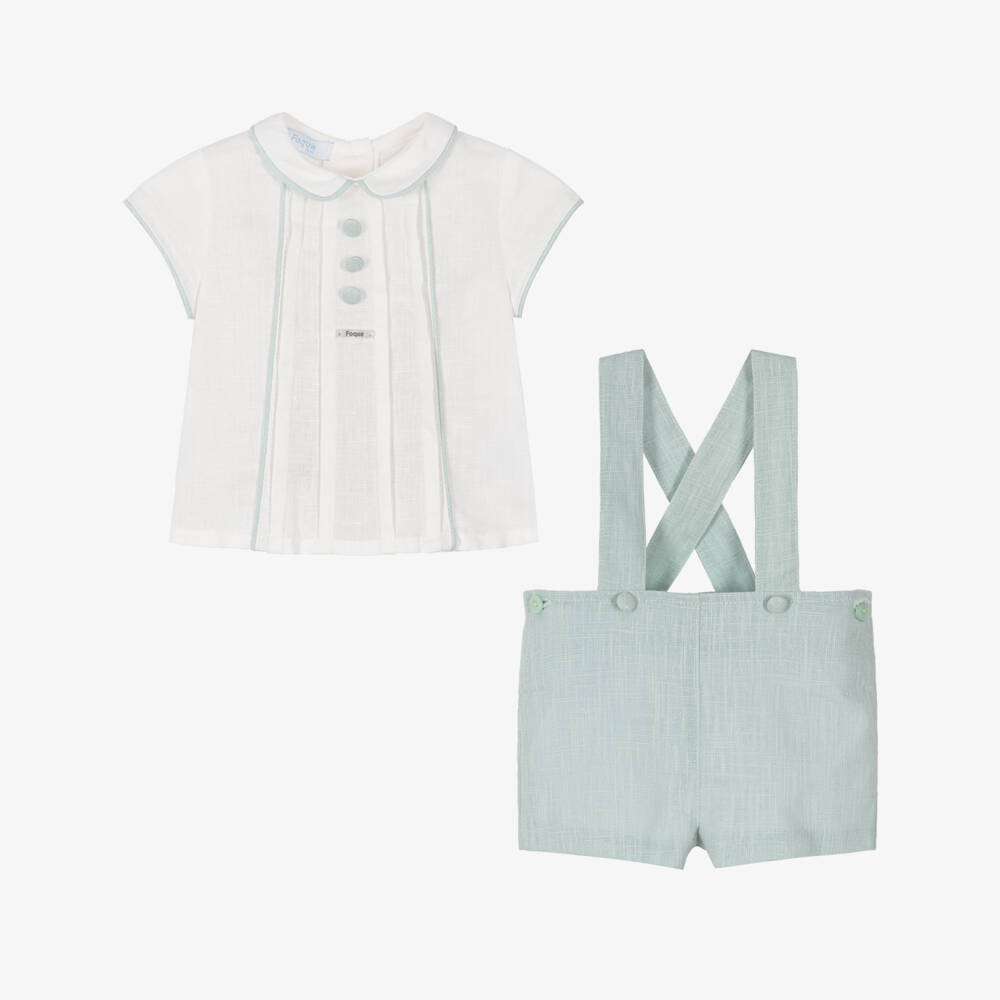 Foque-Boys Pale Green Linen & Cotton Shorts Set | Childrensalon Outlet