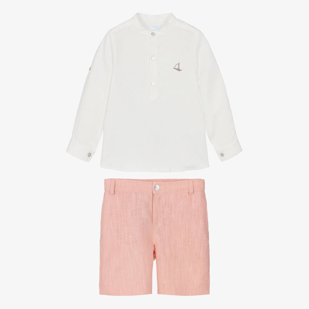 Foque-Boys Pink Linen & Cotton Shorts Set | Childrensalon Outlet