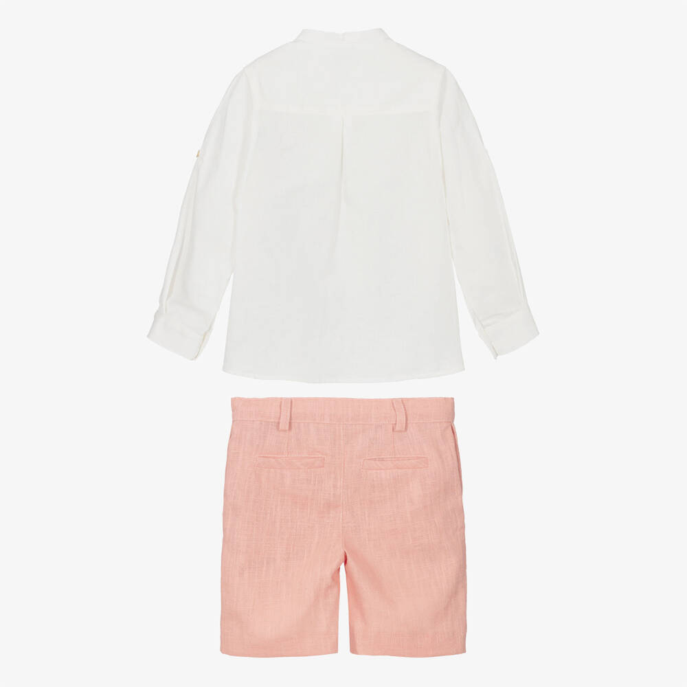 Foque-Boys Pink Linen & Cotton Shorts Set | Childrensalon Outlet