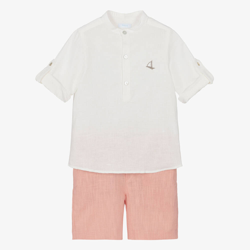 Foque-Boys Pink Linen & Cotton Shorts Set | Childrensalon Outlet