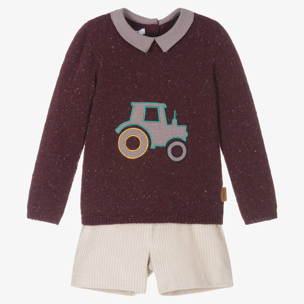 Foque - Фиолетовый шерстяной свитер и бежевые шорты | Childrensalon