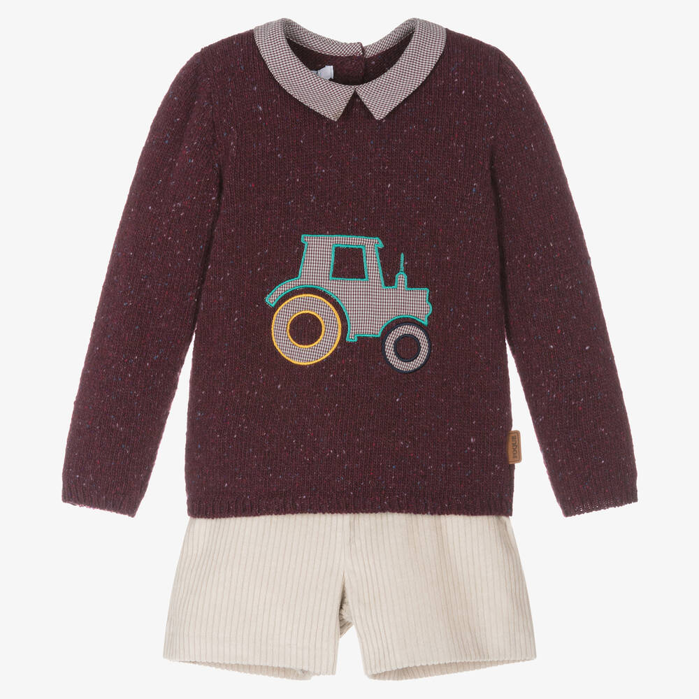 Foque-Boys Purple Wool & Beige Shorts Set | Childrensalon Outlet