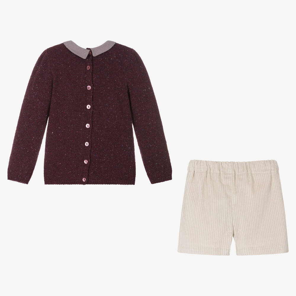 Foque-Boys Purple Wool & Beige Shorts Set | Childrensalon Outlet
