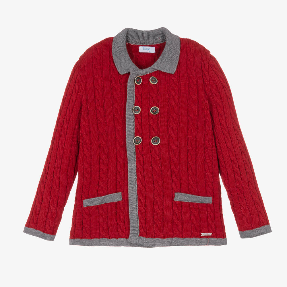 Foque - Boys Red Cable Knit Cardigan | Childrensalon