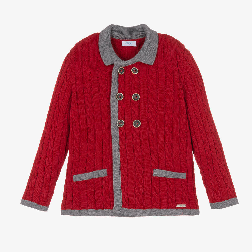 Foque - Rote Strickjacke mit Zopfmuster (J) | Childrensalon