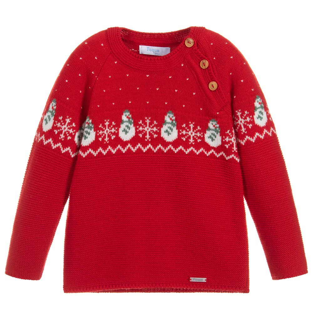 Foque - Boys Red Knitted Wool Sweater | Childrensalon