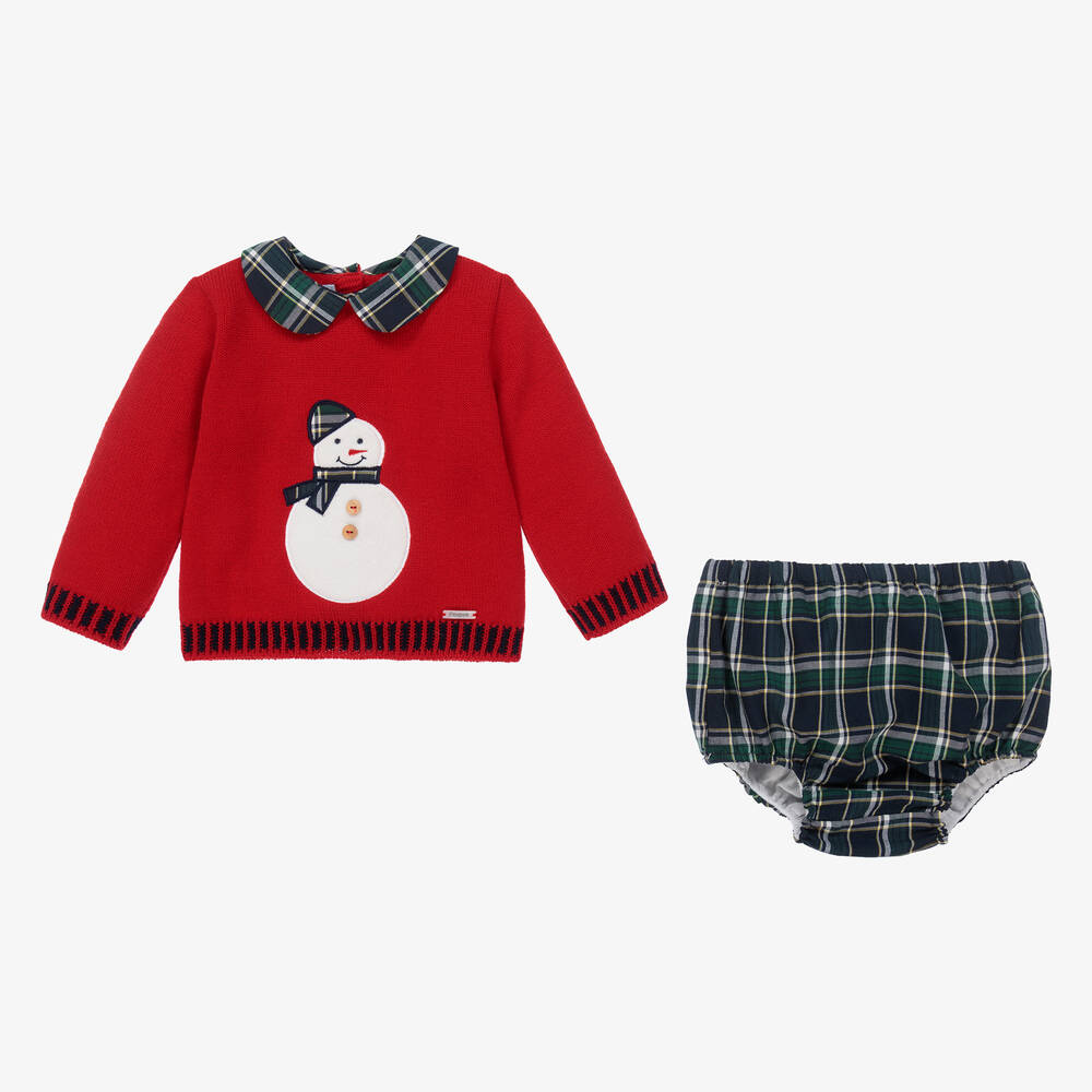 Foque-Красный свитер со снеговиком и шорты для мальчиков | Childrensalon Outlet