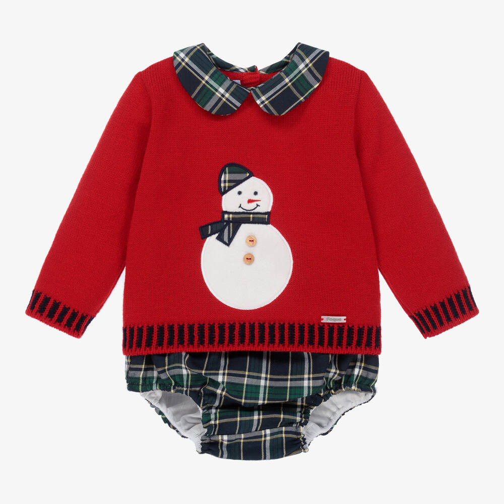 Foque-Красный свитер со снеговиком и шорты для мальчиков | Childrensalon Outlet