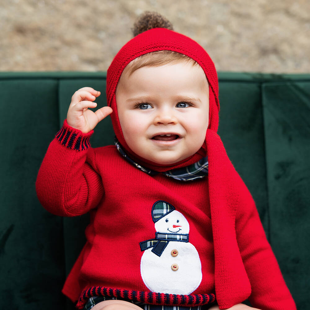 Foque-Красный свитер со снеговиком и шорты для мальчиков | Childrensalon Outlet